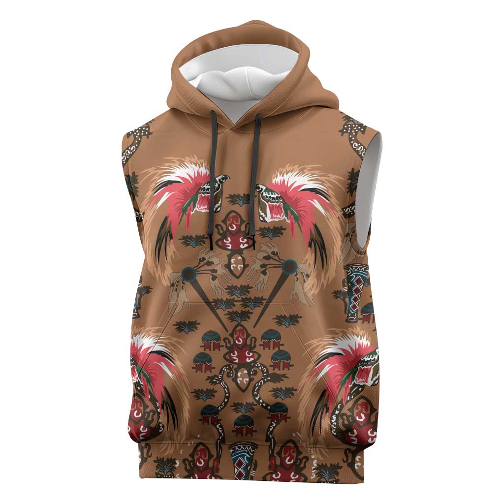 Terracotta Bird of Batik Papua Sleeveless Hoodie Exotic Natural Wealth of Papua LT9 Gold - Polynesian Pride