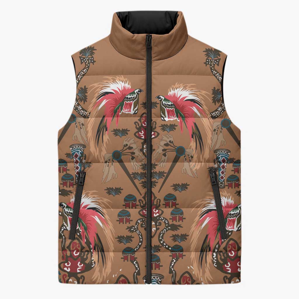 Terracotta Bird of Batik Papua Sleeveless Puffer Jacket Exotic Natural Wealth of Papua LT9 Unisex Gold - Polynesian Pride