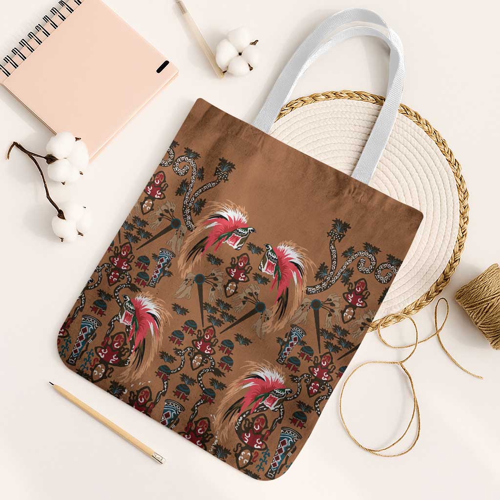 Terracotta Bird of Batik Papua Tote Bag Exotic Natural Wealth of Papua LT9 White Strap One Size Gold - Polynesian Pride