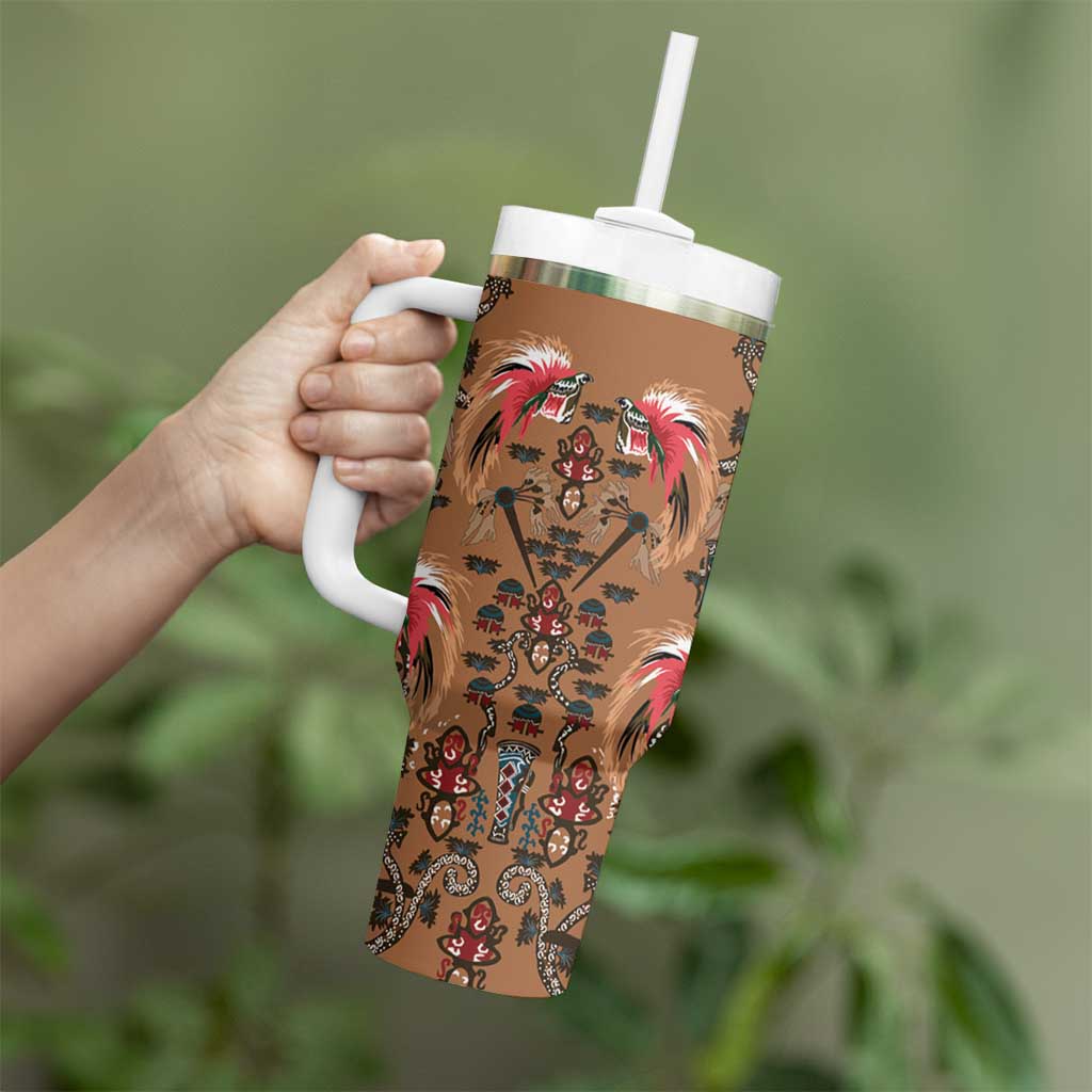 Terracotta Bird of Batik Papua Tumbler With Handle Exotic Natural Wealth of Papua LT9 - Polynesian Pride