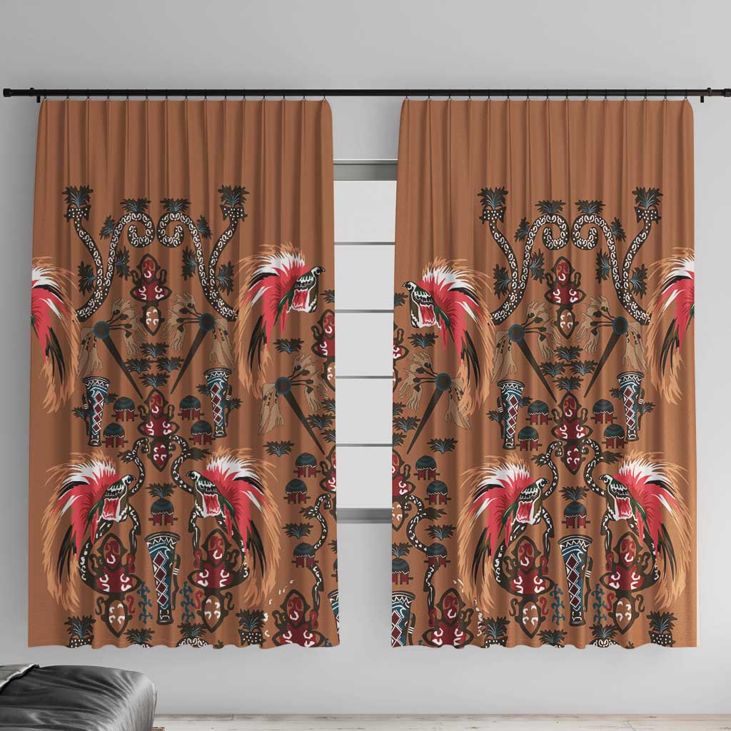 Terracotta Bird of Batik Papua Window Curtain Exotic Natural Wealth of Papua LT9 With Hooks Gold - Polynesian Pride
