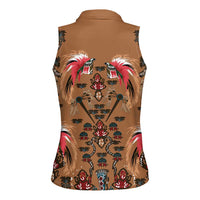 Terracotta Bird of Batik Papua Women Sleeveless Polo Shirt Exotic Natural Wealth of Papua LT9 - Polynesian Pride