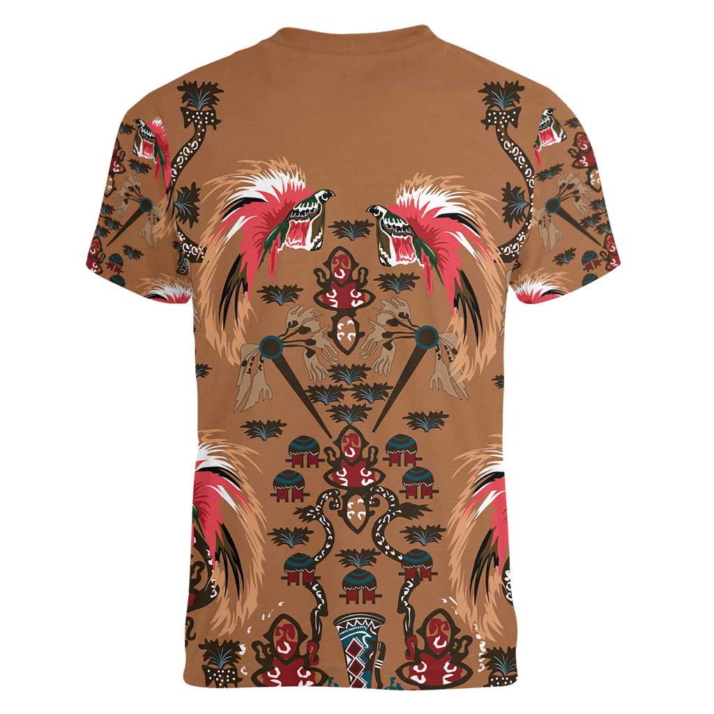 Terracotta Bird of Batik Papua Women V-Neck T-Shirt Exotic Natural Wealth of Papua LT9 - Polynesian Pride