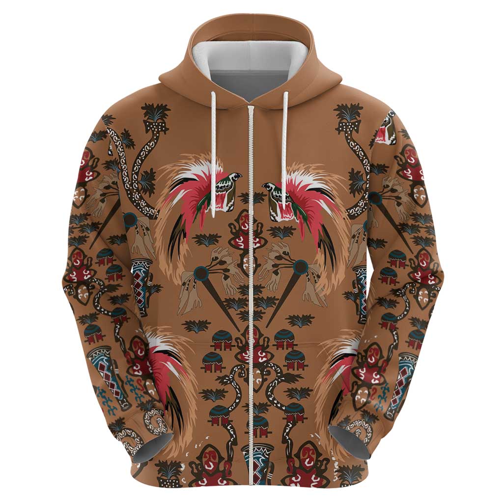 Terracotta Bird of Batik Papua Zip Hoodie Exotic Natural Wealth of Papua LT9 - Polynesian Pride