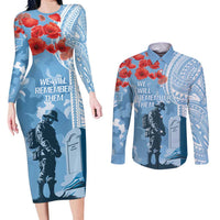 FSM Verterans Day Couples Matching Long Sleeve Bodycon Dress and Long Sleeve Button Shirt Their Lives Your Freedom LT9 Blue - Polynesian Pride