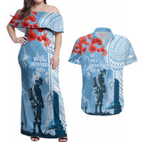 FSM Verterans Day Couples Matching Off Shoulder Maxi Dress and Hawaiian Shirt Their Lives Your Freedom LT9 Blue - Polynesian Pride