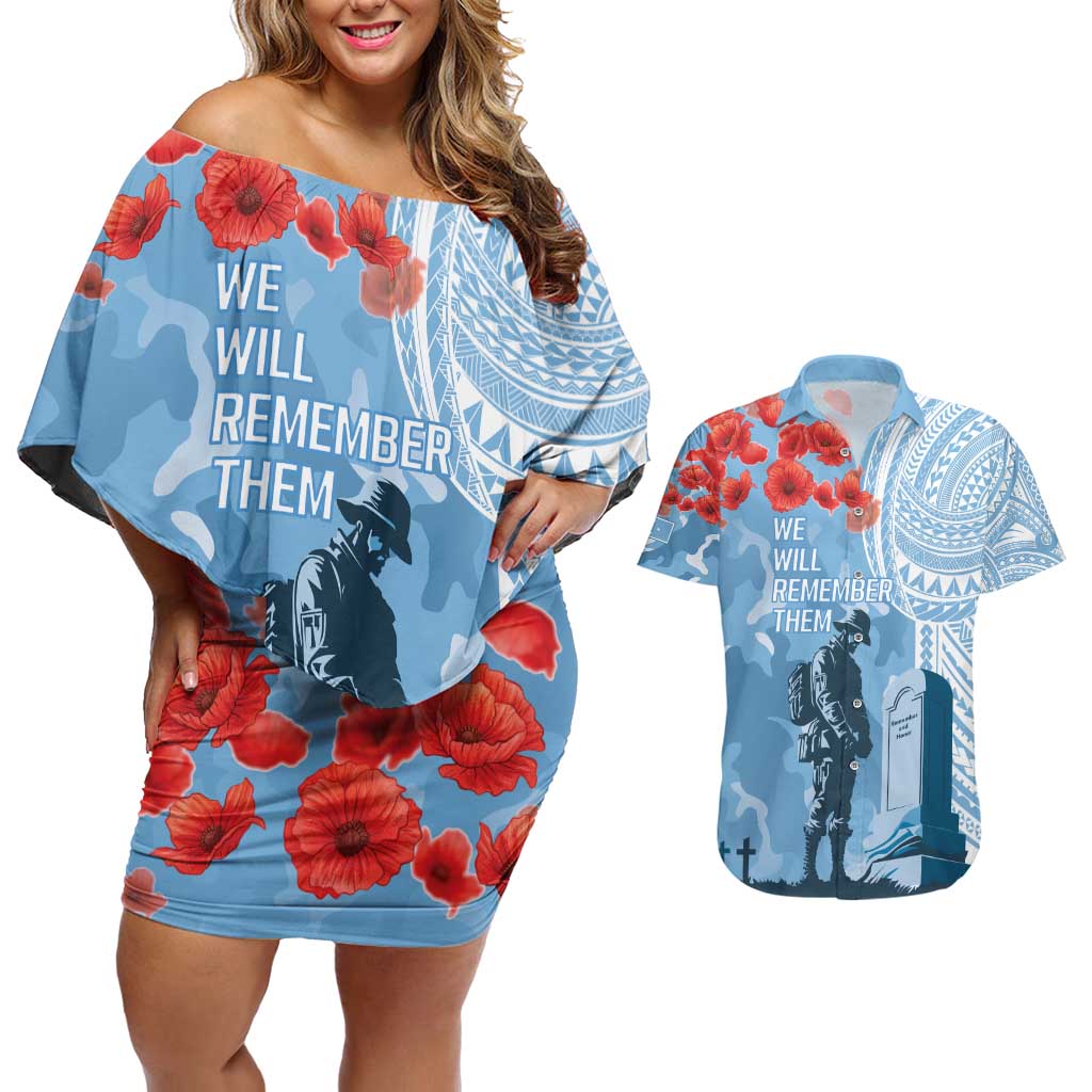 FSM Verterans Day Couples Matching Off Shoulder Short Dress and Hawaiian Shirt Their Lives Your Freedom LT9 Blue - Polynesian Pride