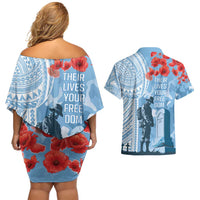 FSM Verterans Day Couples Matching Off Shoulder Short Dress and Hawaiian Shirt Their Lives Your Freedom LT9 - Polynesian Pride