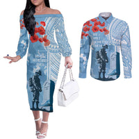 FSM Verterans Day Couples Matching Off The Shoulder Long Sleeve Dress and Long Sleeve Button Shirt Their Lives Your Freedom LT9 Blue - Polynesian Pride