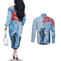 FSM Verterans Day Couples Matching Off The Shoulder Long Sleeve Dress and Long Sleeve Button Shirt Their Lives Your Freedom LT9 - Polynesian Pride