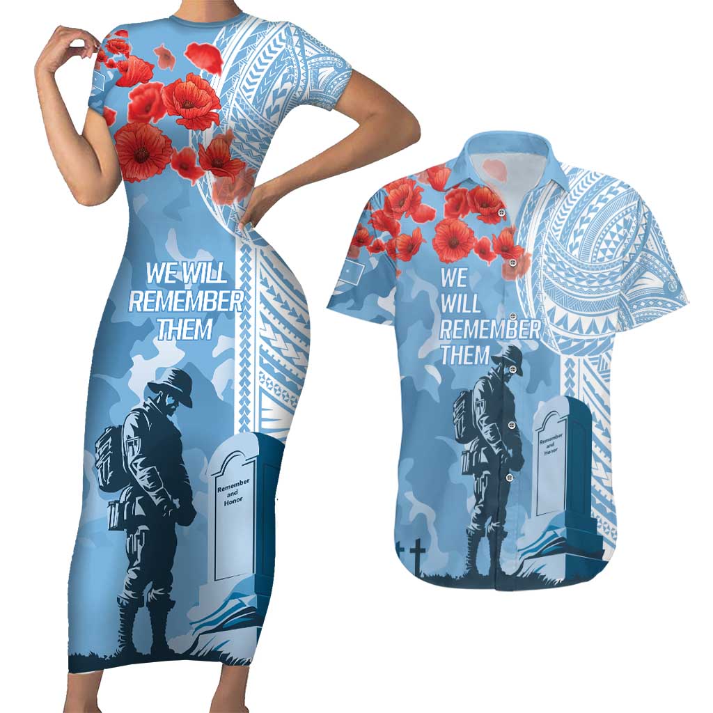 FSM Verterans Day Couples Matching Short Sleeve Bodycon Dress and Hawaiian Shirt Their Lives Your Freedom LT9 Blue - Polynesian Pride