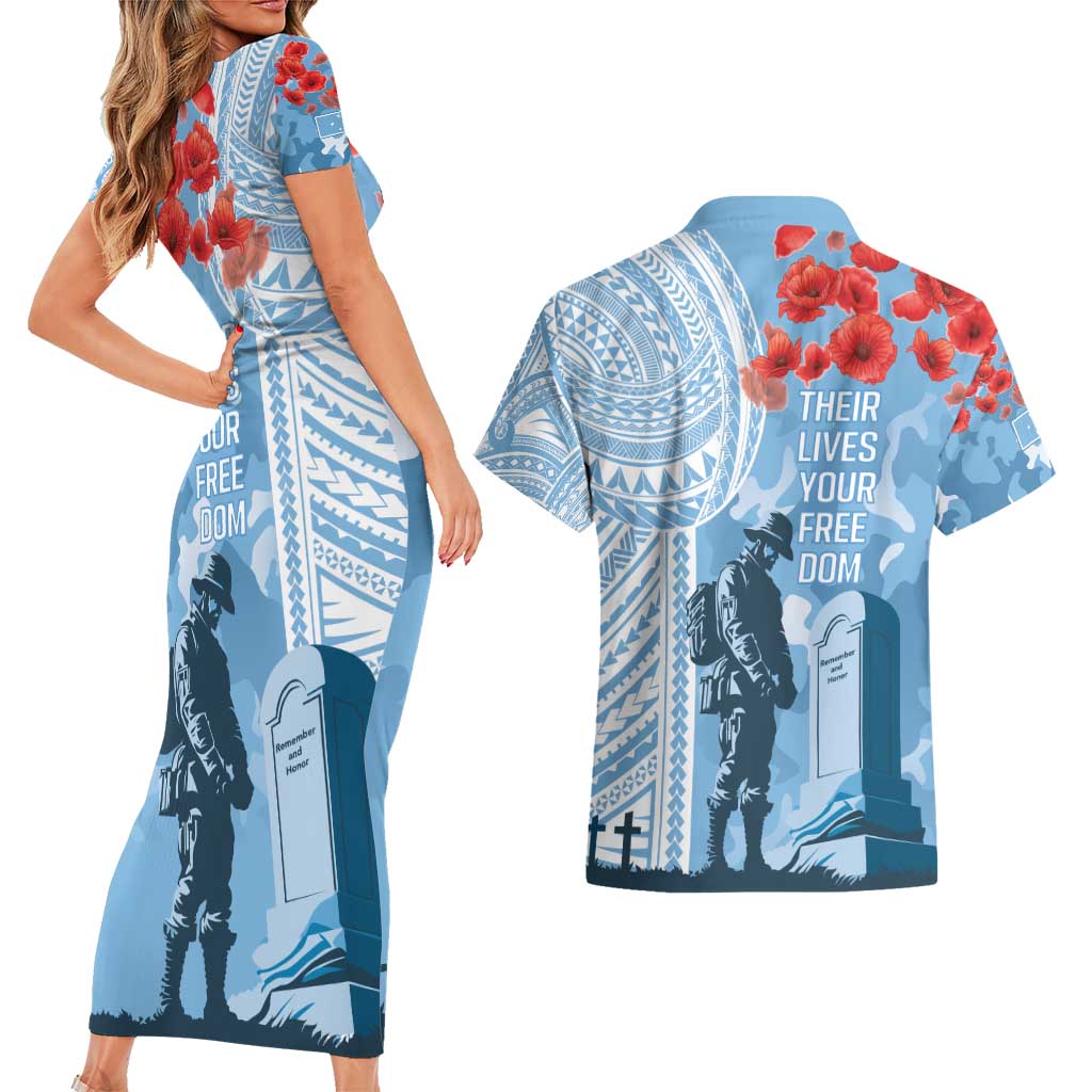 FSM Verterans Day Couples Matching Short Sleeve Bodycon Dress and Hawaiian Shirt Their Lives Your Freedom LT9 - Polynesian Pride