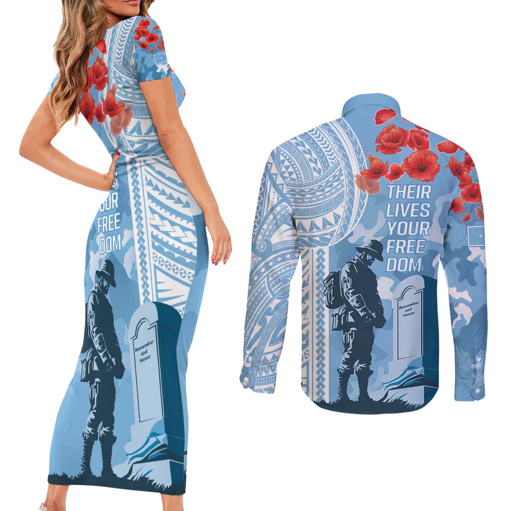 FSM Verterans Day Couples Matching Short Sleeve Bodycon Dress and Long Sleeve Button Shirt Their Lives Your Freedom LT9 - Polynesian Pride
