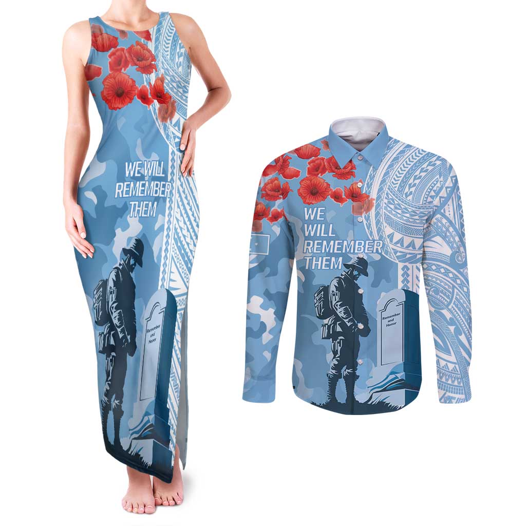 FSM Verterans Day Couples Matching Tank Maxi Dress and Long Sleeve Button Shirt Their Lives Your Freedom LT9 Blue - Polynesian Pride
