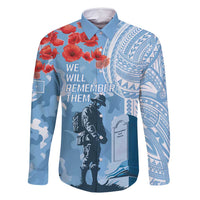 FSM Verterans Day Family Matching Off Shoulder Maxi Dress and Hawaiian Shirt Their Lives Your Freedom LT9 Dad's Shirt - Long Sleeve Blue - Polynesian Pride
