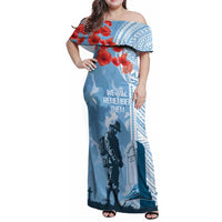 FSM Verterans Day Family Matching Off Shoulder Maxi Dress and Hawaiian Shirt Their Lives Your Freedom LT9 Mom's Dress Blue - Polynesian Pride