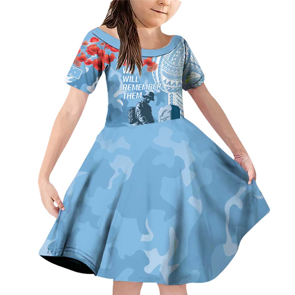FSM Verterans Day Family Matching Off Shoulder Short Dress and Hawaiian Shirt Their Lives Your Freedom LT9 Daughter's Dress Blue - Polynesian Pride