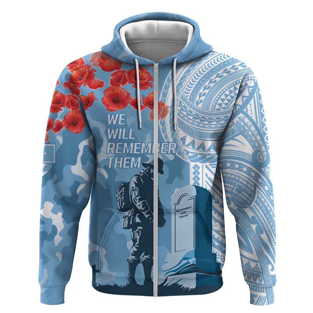 FSM Verterans Day Hoodie Their Lives Your Freedom LT9 Zip Hoodie Blue - Polynesian Pride