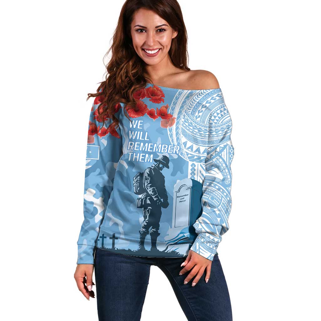 FSM Verterans Day Off Shoulder Sweater Their Lives Your Freedom LT9 Women Blue - Polynesian Pride