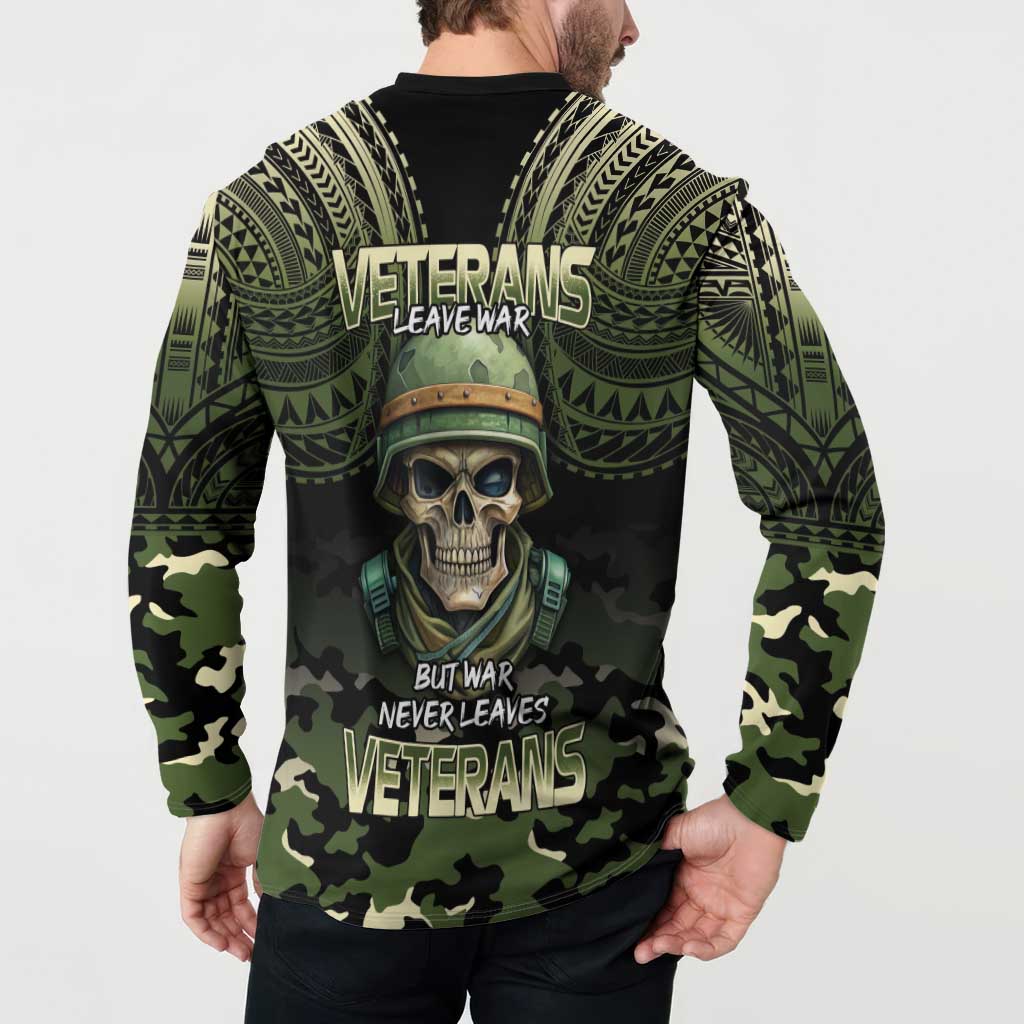 Veterans Day Button Sweatshirt War Never Leaves A Veteran Proud Military