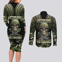 Veterans Day Couples Matching Long Sleeve Bodycon Dress and Long Sleeve Button Shirt War Never Leaves A Veteran Proud Military LT9 - Polynesian Pride