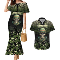 Veterans Day Couples Matching Mermaid Dress and Hawaiian Shirt War Never Leaves A Veteran Proud Military LT9 Black - Polynesian Pride