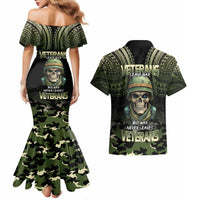 Veterans Day Couples Matching Mermaid Dress and Hawaiian Shirt War Never Leaves A Veteran Proud Military LT9 - Polynesian Pride