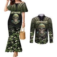 Veterans Day Couples Matching Mermaid Dress and Long Sleeve Button Shirt War Never Leaves A Veteran Proud Military LT9 Black - Polynesian Pride