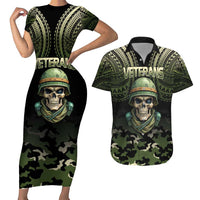 Veterans Day Couples Matching Short Sleeve Bodycon Dress and Hawaiian Shirt War Never Leaves A Veteran Proud Military LT9 Black - Polynesian Pride