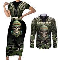 Veterans Day Couples Matching Short Sleeve Bodycon Dress and Long Sleeve Button Shirt War Never Leaves A Veteran Proud Military LT9 Black - Polynesian Pride