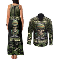 Veterans Day Couples Matching Tank Maxi Dress and Long Sleeve Button Shirt War Never Leaves A Veteran Proud Military LT9 - Polynesian Pride