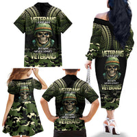 Veterans Day Family Matching Off The Shoulder Long Sleeve Dress and Hawaiian Shirt War Never Leaves A Veteran Proud Military LT9 - Polynesian Pride