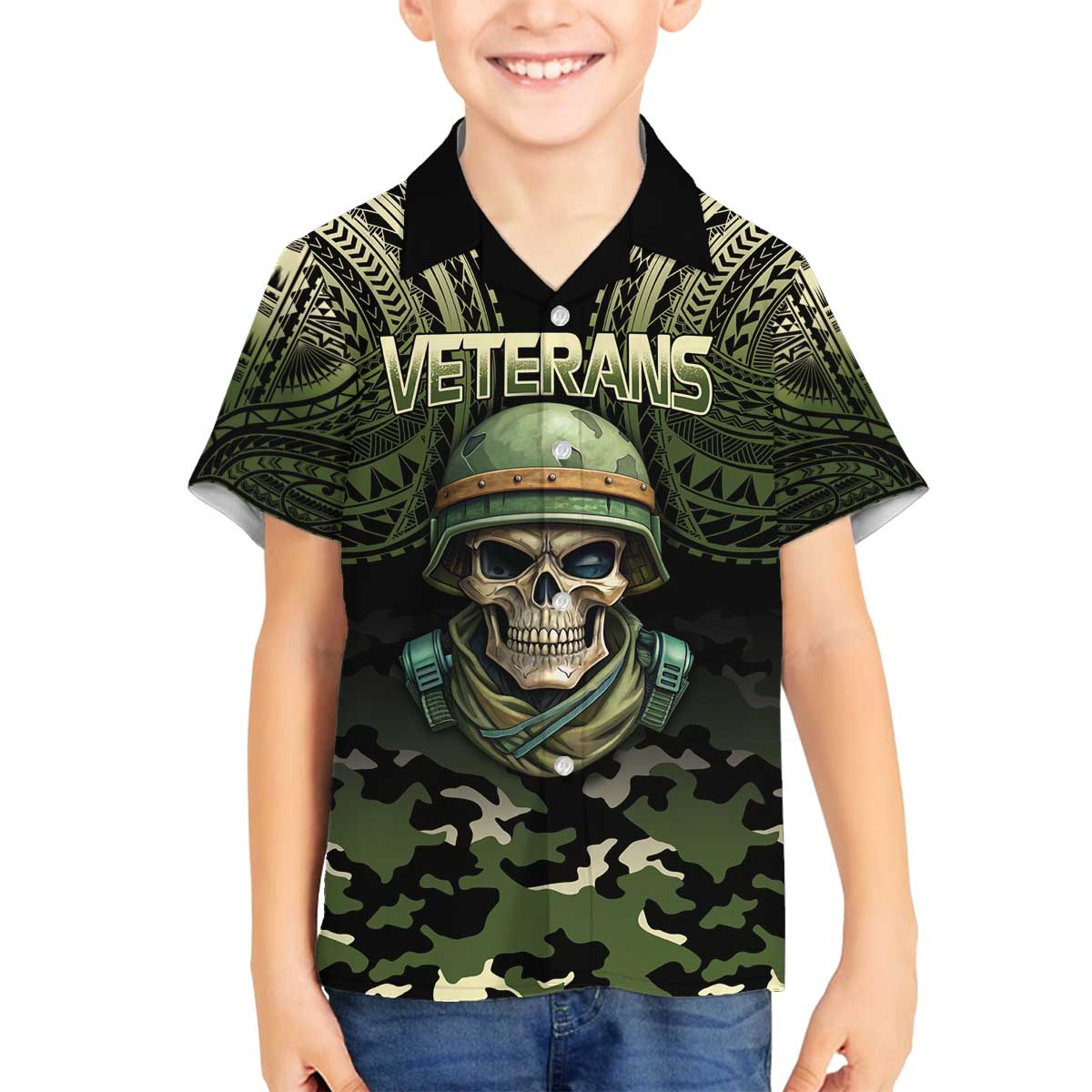 Veterans Day Family Matching Off The Shoulder Long Sleeve Dress and Hawaiian Shirt War Never Leaves A Veteran Proud Military LT9 Son's Shirt Black - Polynesian Pride