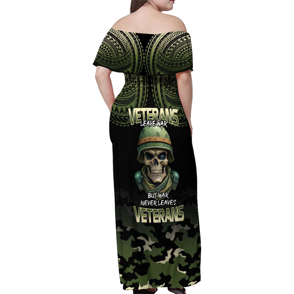 Veterans Day Family Matching Off Shoulder Maxi Dress and Hawaiian Shirt War Never Leaves A Veteran Proud Military LT9 - Polynesian Pride