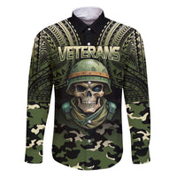 Veterans Day Family Matching Puletasi and Hawaiian Shirt War Never Leaves A Veteran Proud Military LT9 Dad's Shirt - Long Sleeve Black - Polynesian Pride