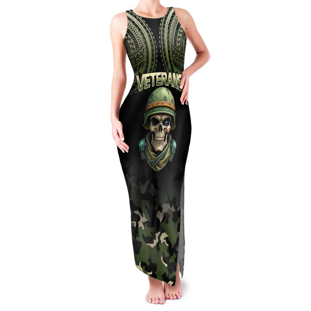 Veterans Day Family Matching Tank Maxi Dress and Hawaiian Shirt War Never Leaves A Veteran Proud Military LT9 Mom's Dress Black - Polynesian Pride