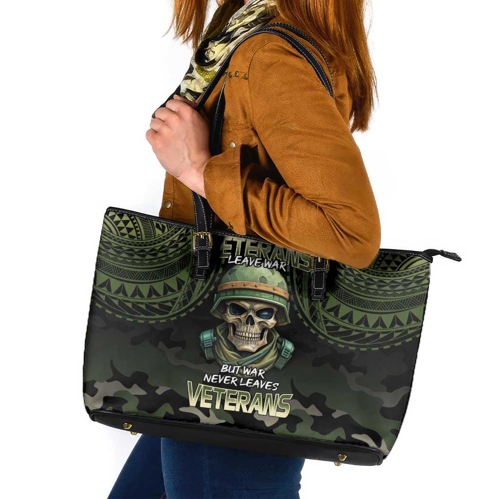 Veterans Day Leather Tote Bag War Never Leaves A Veteran Proud Military LT9 Black - Polynesian Pride