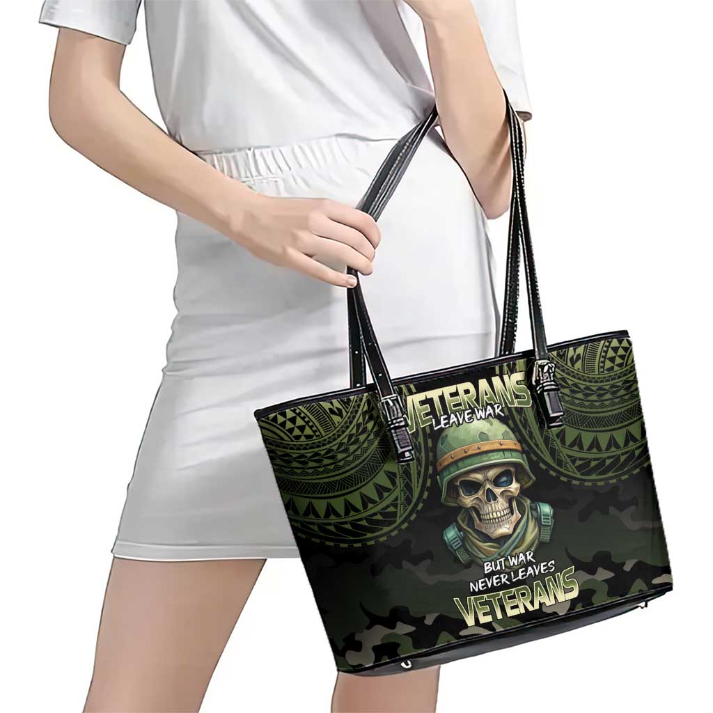 Veterans Day Leather Tote Bag War Never Leaves A Veteran Proud Military LT9 - Polynesian Pride