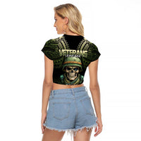 Veterans Day Raglan Cropped T Shirt War Never Leaves A Veteran Proud Military