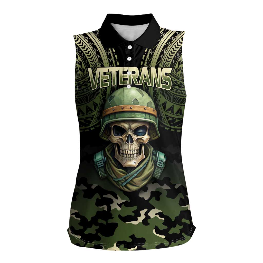 Veterans Day Women Sleeveless Polo Shirt War Never Leaves A Veteran Proud Military LT9 Female Black - Polynesian Pride