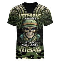Veterans Day Women V-Neck T-Shirt War Never Leaves A Veteran Proud Military LT9 - Polynesian Pride