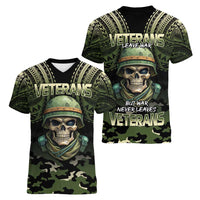 Veterans Day Women V-Neck T-Shirt War Never Leaves A Veteran Proud Military LT9 - Polynesian Pride