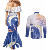 Marshall Islands Manit Day Couples Matching Mermaid Dress and Long Sleeve Button Shirt Plumeria and Polynesian Tribal LT9 - Polynesian Pride