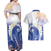 Marshall Islands Manit Day Couples Matching Off Shoulder Maxi Dress and Hawaiian Shirt Plumeria and Polynesian Tribal LT9 - Polynesian Pride
