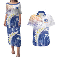 Marshall Islands Manit Day Couples Matching Puletasi and Hawaiian Shirt Plumeria and Polynesian Tribal LT9 White - Polynesian Pride