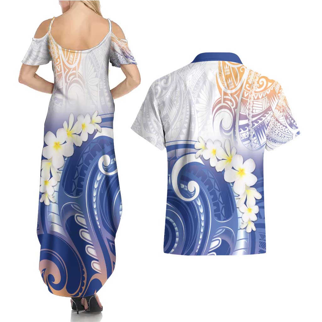 Marshall Islands Manit Day Couples Matching Summer Maxi Dress and Hawaiian Shirt Plumeria and Polynesian Tribal LT9 - Polynesian Pride