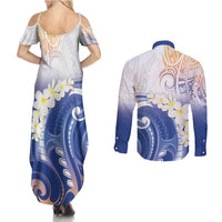 Marshall Islands Manit Day Couples Matching Summer Maxi Dress and Long Sleeve Button Shirt Plumeria and Polynesian Tribal LT9 - Polynesian Pride