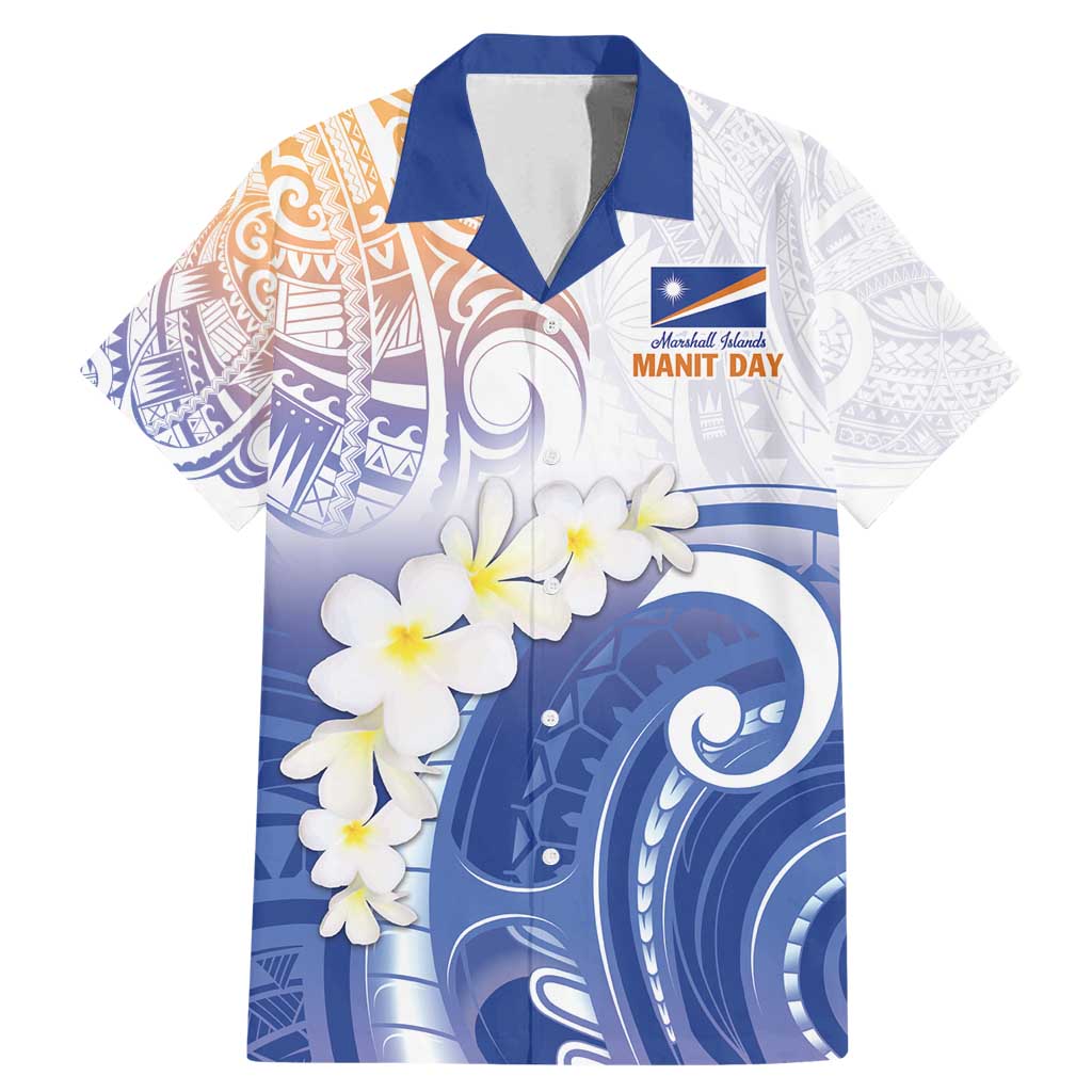 Marshall Islands Manit Day Family Matching Mermaid Dress and Hawaiian Shirt Plumeria and Polynesian Tribal LT9 Dad's Shirt - Short Sleeve White - Polynesian Pride