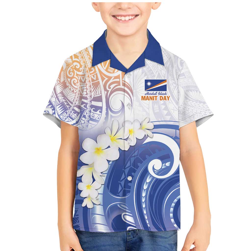 Marshall Islands Manit Day Family Matching Mermaid Dress and Hawaiian Shirt Plumeria and Polynesian Tribal LT9 Son's Shirt White - Polynesian Pride