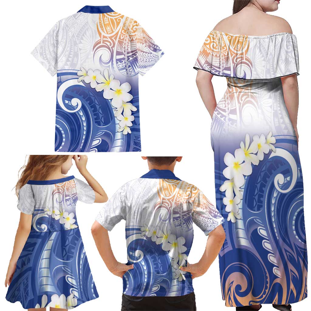 Marshall Islands Manit Day Family Matching Off Shoulder Maxi Dress and Hawaiian Shirt Plumeria and Polynesian Tribal LT9 - Polynesian Pride